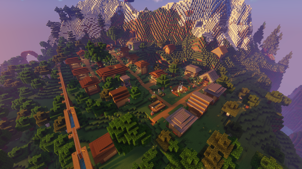 Aerial view of the shops and trades area